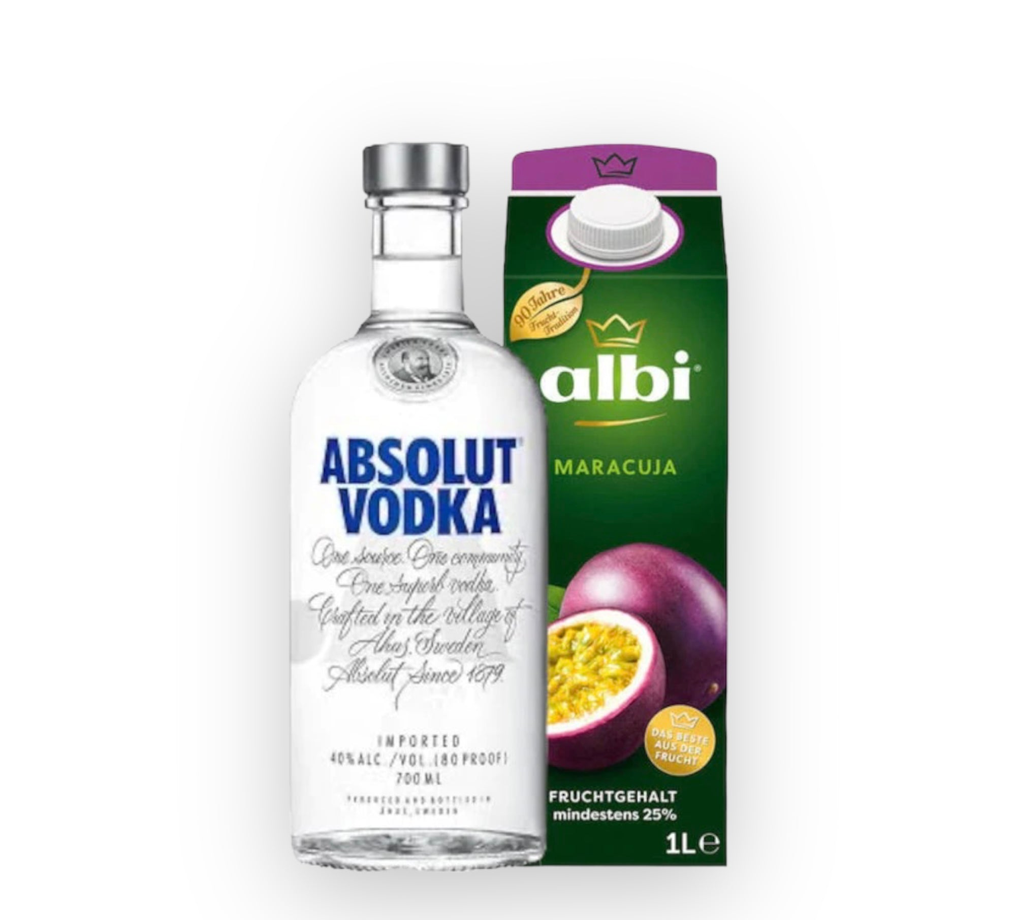 Absolut Vodka 0.7l + passion fruit juice 1l